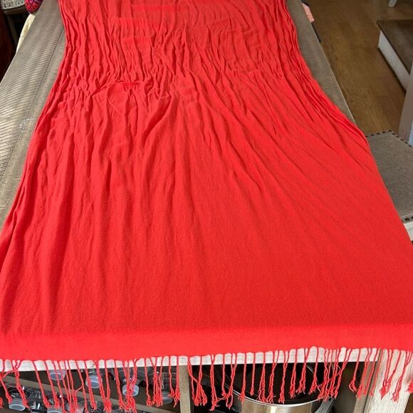Red Orange Fringe Viscose Wrap Scarf 🧣 Made in India o - Picture 10 of 17